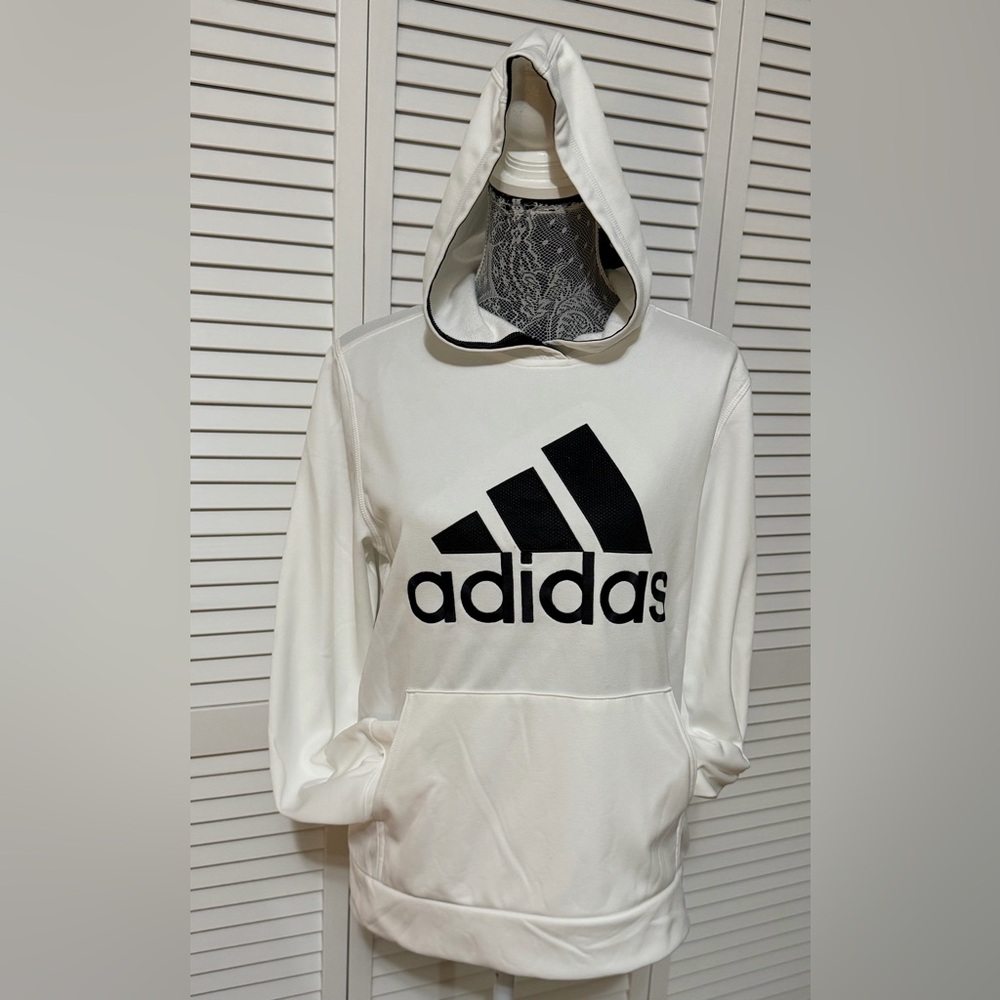 🖤🤍 Adidas Youth Hoodie White Black Logo Size L (14/16) NWT